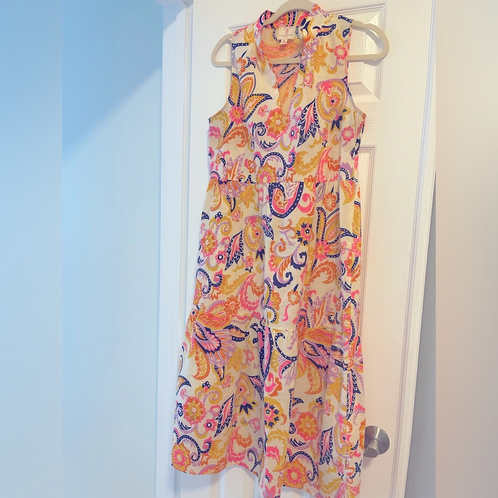 Julie Brown Maxi Print Tier Dress in size medium- Multicolor